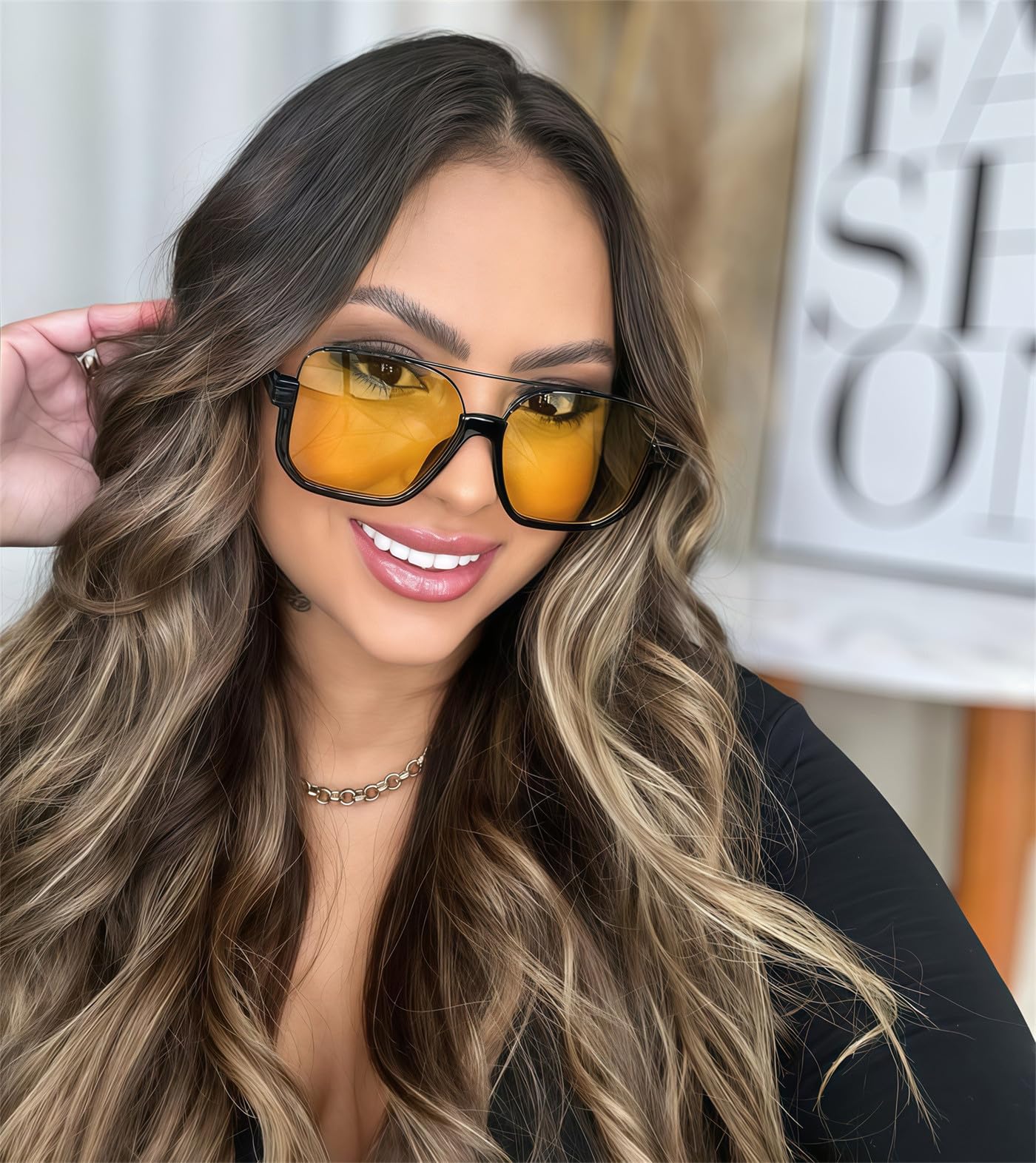 GUVIVI Retro Oversized Aviator Sunglasses for Women Men Square Double Bridge Pilot Sun Glasses 70s Trendy Shades