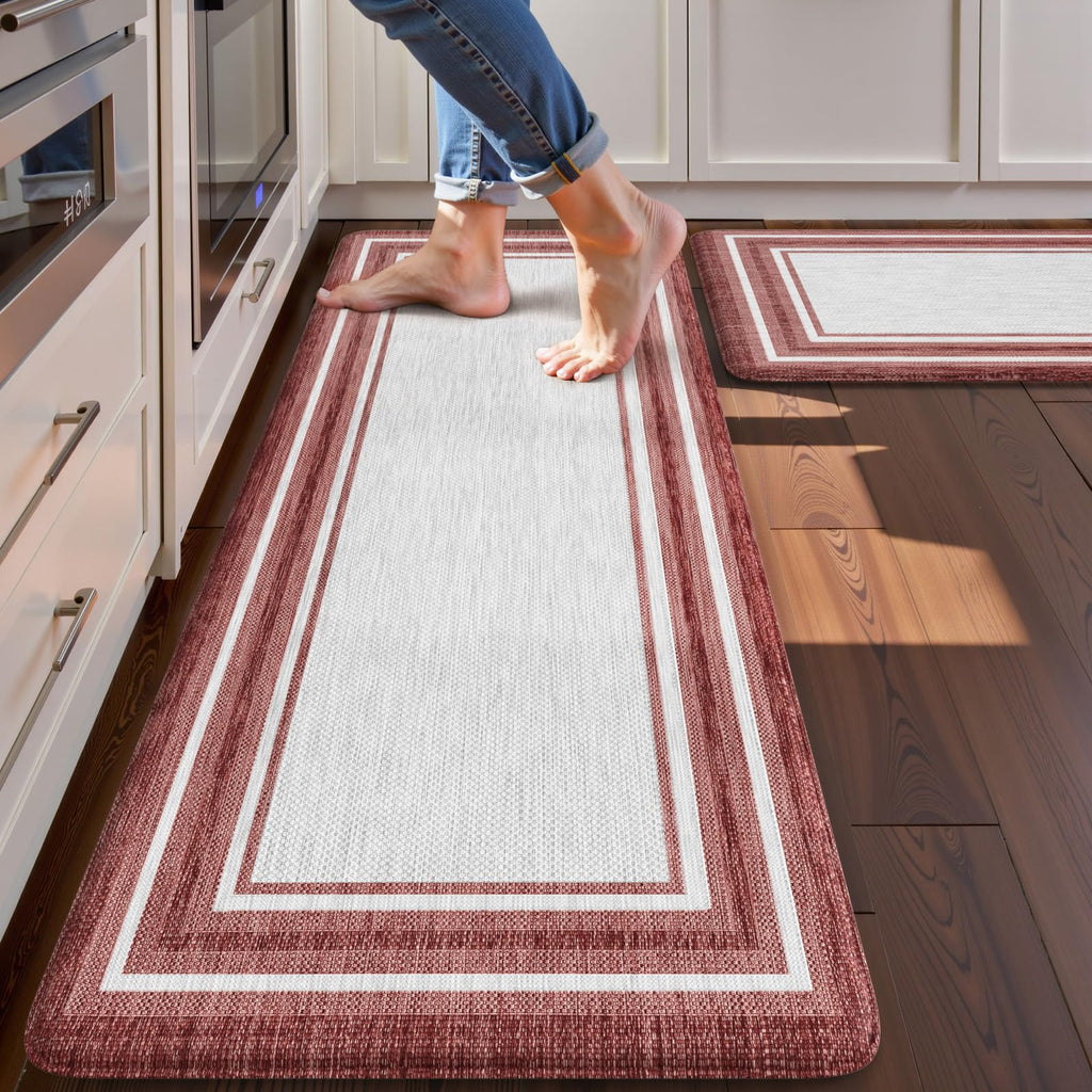 KIMODE Kitchen Mats 2PCS,Cushioned Anti Fatigue Kitchen Rugs and Mats,Non Skid Waterproof Kitchen Mats for Floor,Comfort Foam Standing Mat for Home Decor, Office,Sink,Laundry Room,Desk,Black and White