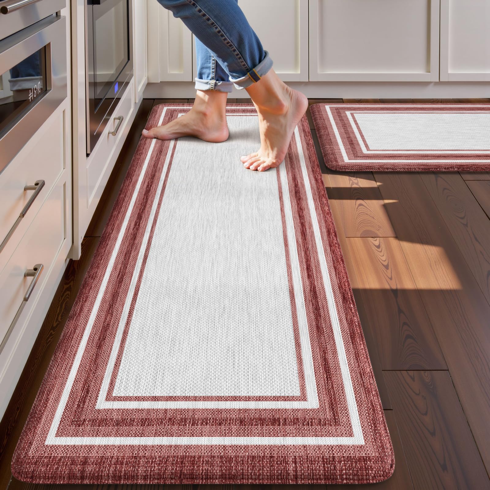 KIMODE Kitchen Mats 2PCS,Cushioned Anti Fatigue Kitchen Rugs and Mats,Non Skid Waterproof Kitchen Mats for Floor,Comfort Foam Standing Mat for Home Decor, Office,Sink,Laundry Room,Desk,Black and White