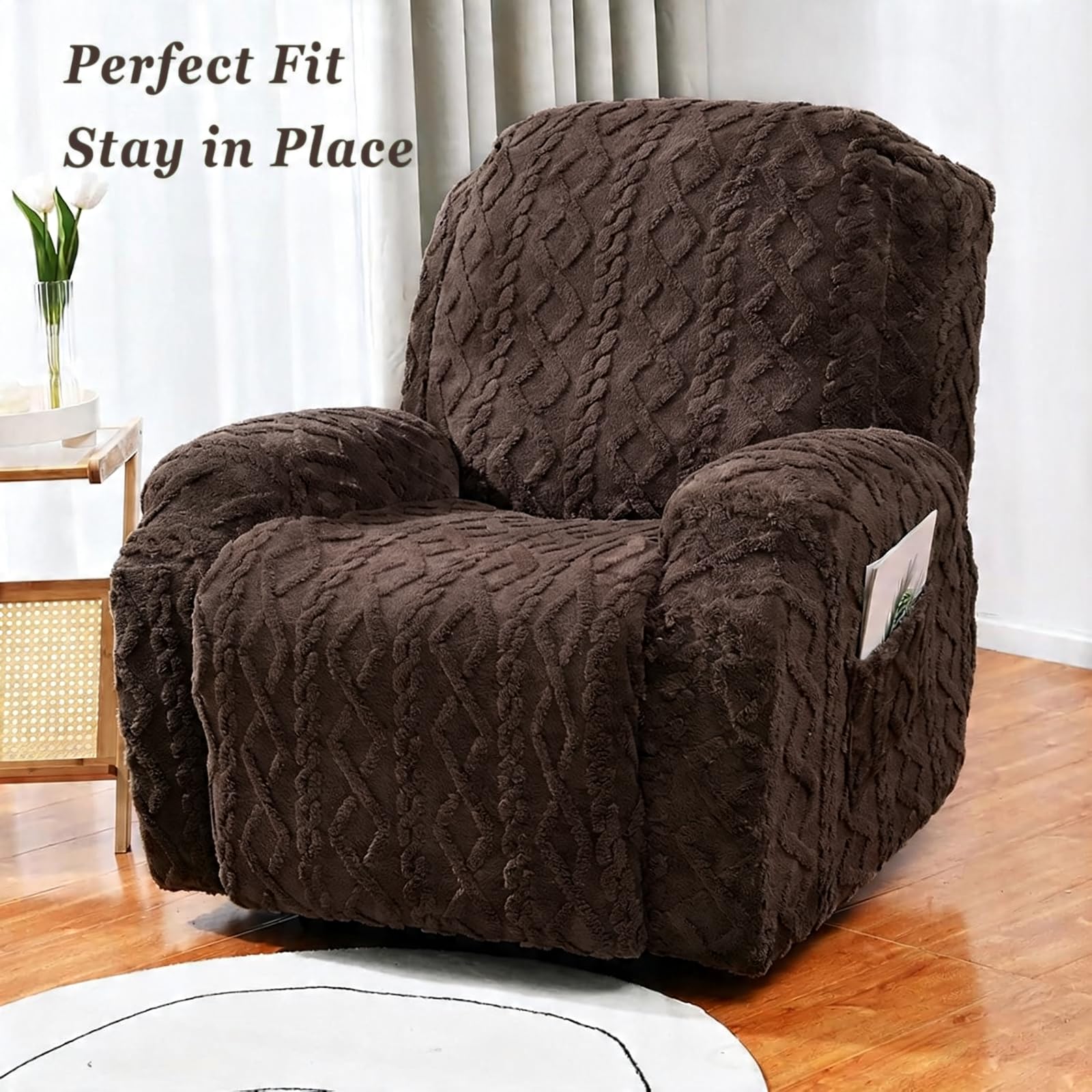 JOKIVTOU Recliner Chair Covers 4-Pieces Reclining Chair Slipcovers with Pocket& Elastic Bottom, Soft Feel Fitted Lazy Boy Sofa Couch Cover Washable, Stretch Recliner Furniture Protector