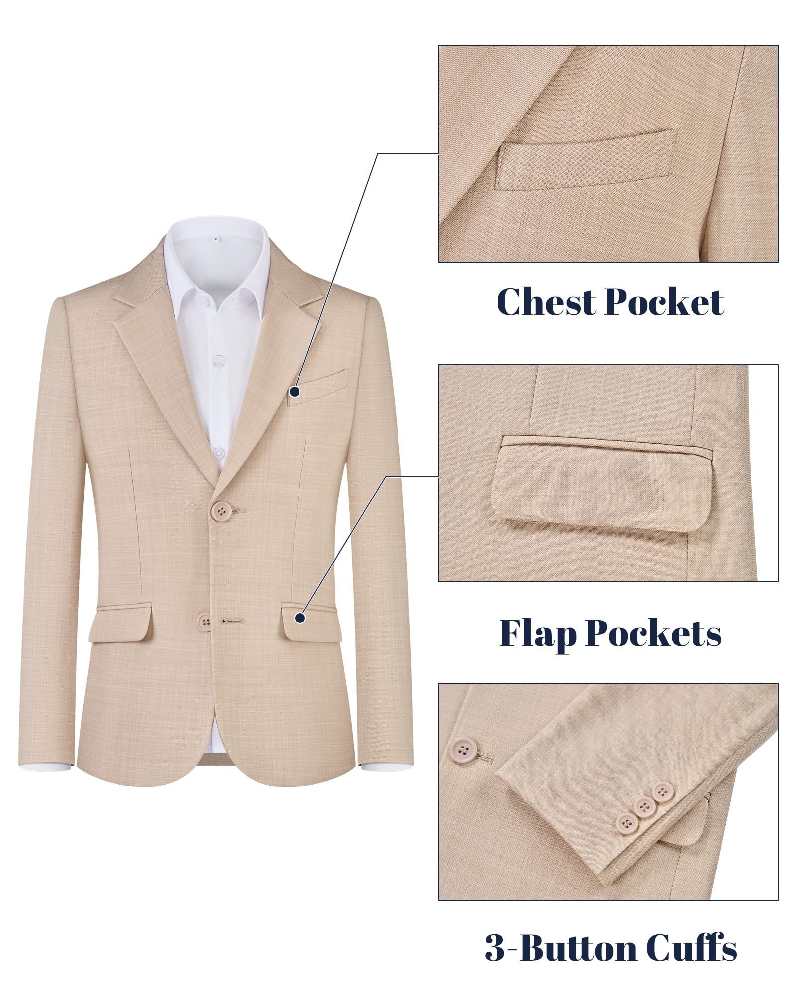 WULFUL Boys' Slim Fit Suit 3 Pieces:Jacket, Pants, Shirt,Summer Suit Set for Teens Boys Wedding Beach