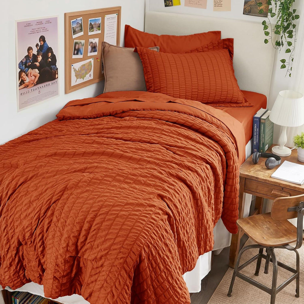 HYMOKEGE 7 Piece King Size Comforter Set Seersucker, All Season Luxury Bed in a Bag for Bedroom, Bedding Set with Comforters, Sheets, Pillowcases & Shams, Dark Grey