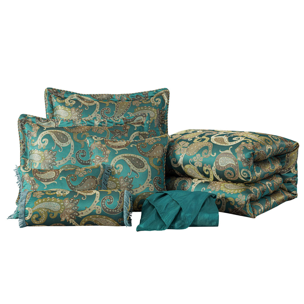 Chezmoi Collection Adelle 7-Piece Paisley Jacquard Embroidered Comforter Bedding Set, King Size