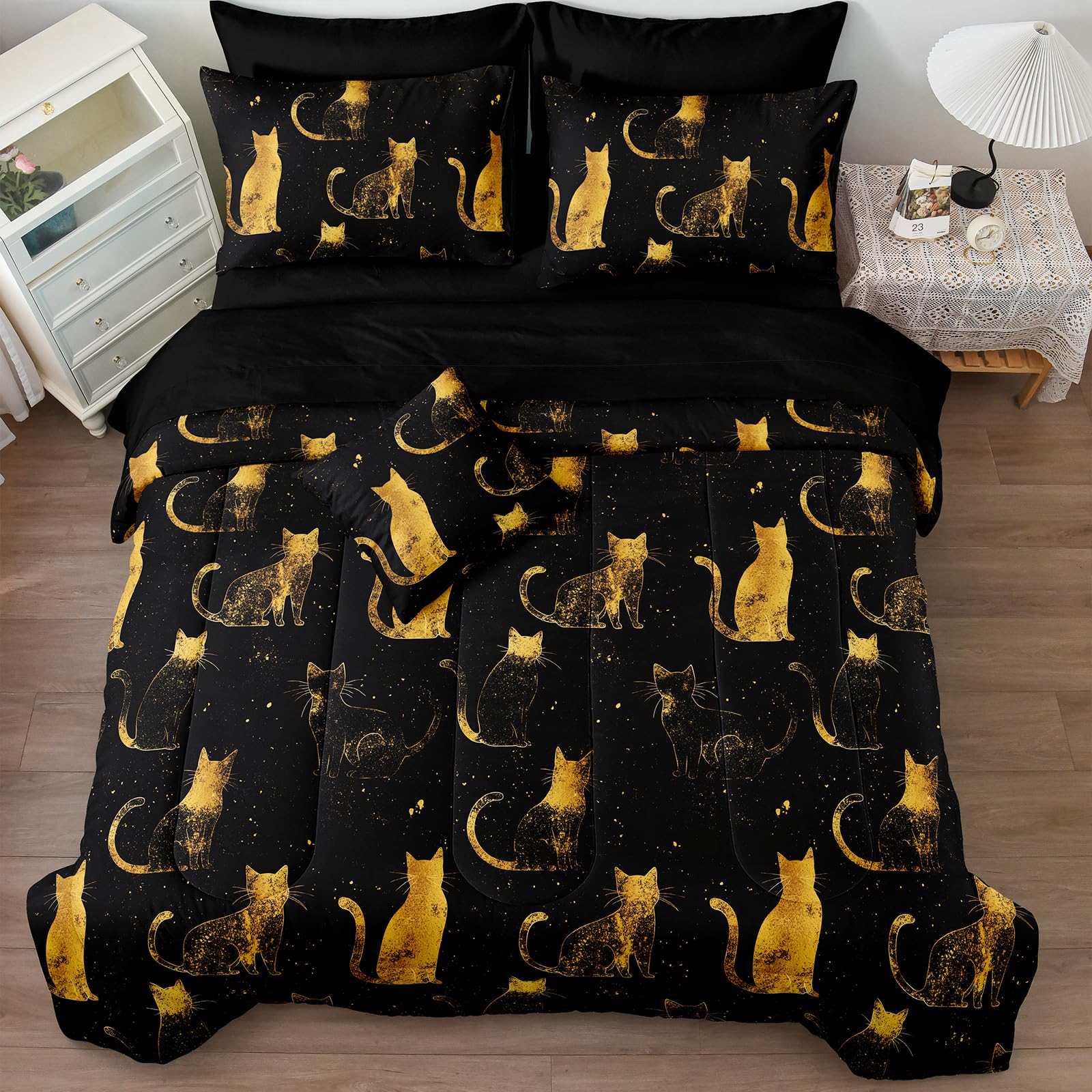 Ancient Egypt Comforter Set Black Gold Bedding Set Pharaoh Tribal Retro Comforter Egypt Cultural Theme Bedroom Decor Boho Exotic Vintage Bedding King Bed in A Bag