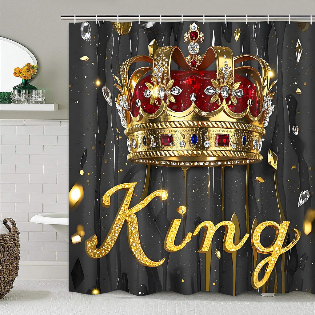 AZHM Golden Crown Print Shower Curtain Set Black Luxury Bathroom Accessories Sets with Shower Curtain and Rugs