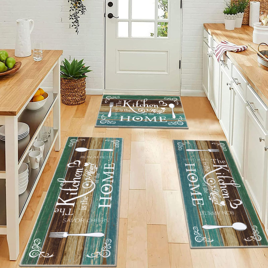 Vaukki Boho Kitchen Rug Sets 3 Pieces, Washable Kitchen Mats for Floor, Non Slip Soft Kitchen Area Rug Floor Mat for Kitchen, Laundry Room and Hallway (Grey and Beige, 20''x32''+20''x47''+20''x59'')
