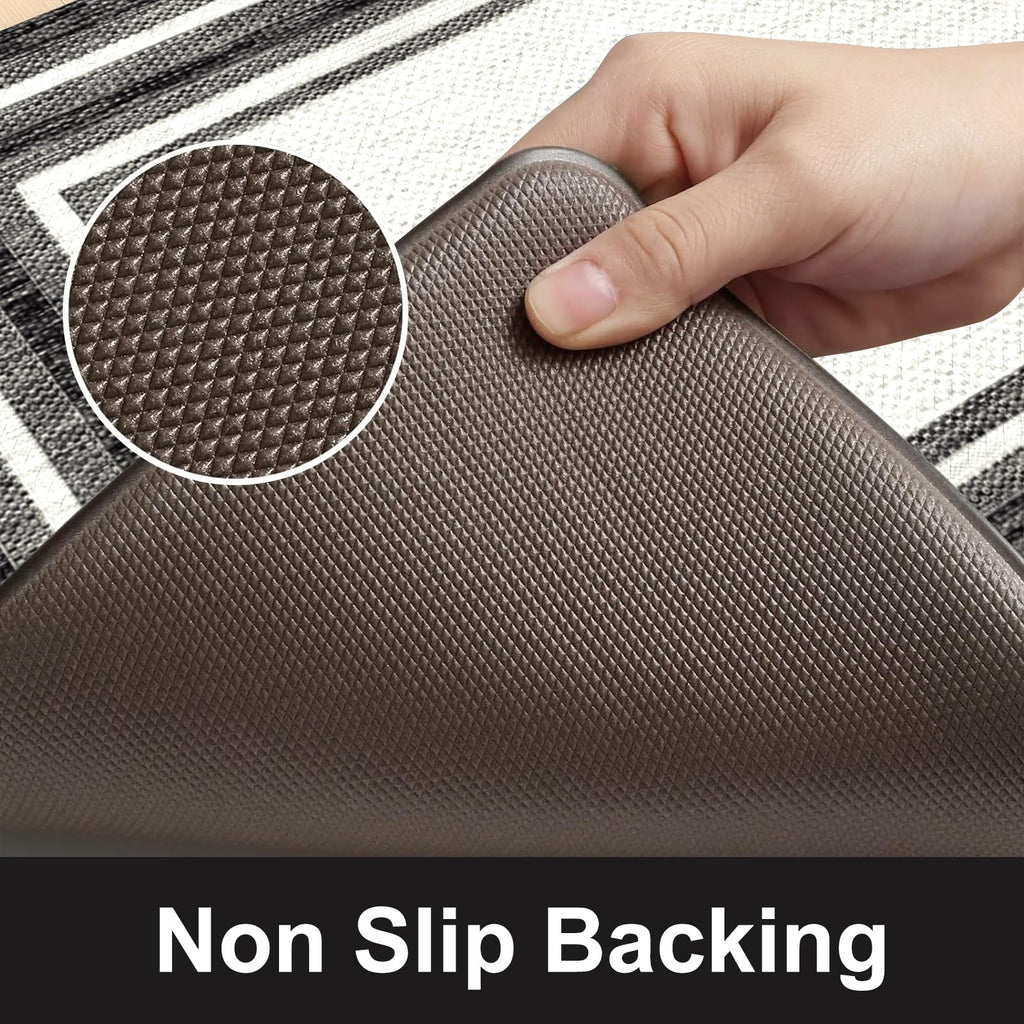 KIMODE Kitchen Mats 2PCS,Cushioned Anti Fatigue Kitchen Rugs and Mats,Non Skid Waterproof Kitchen Mats for Floor,Comfort Foam Standing Mat for Home Decor, Office,Sink,Laundry Room,Desk,Black and White