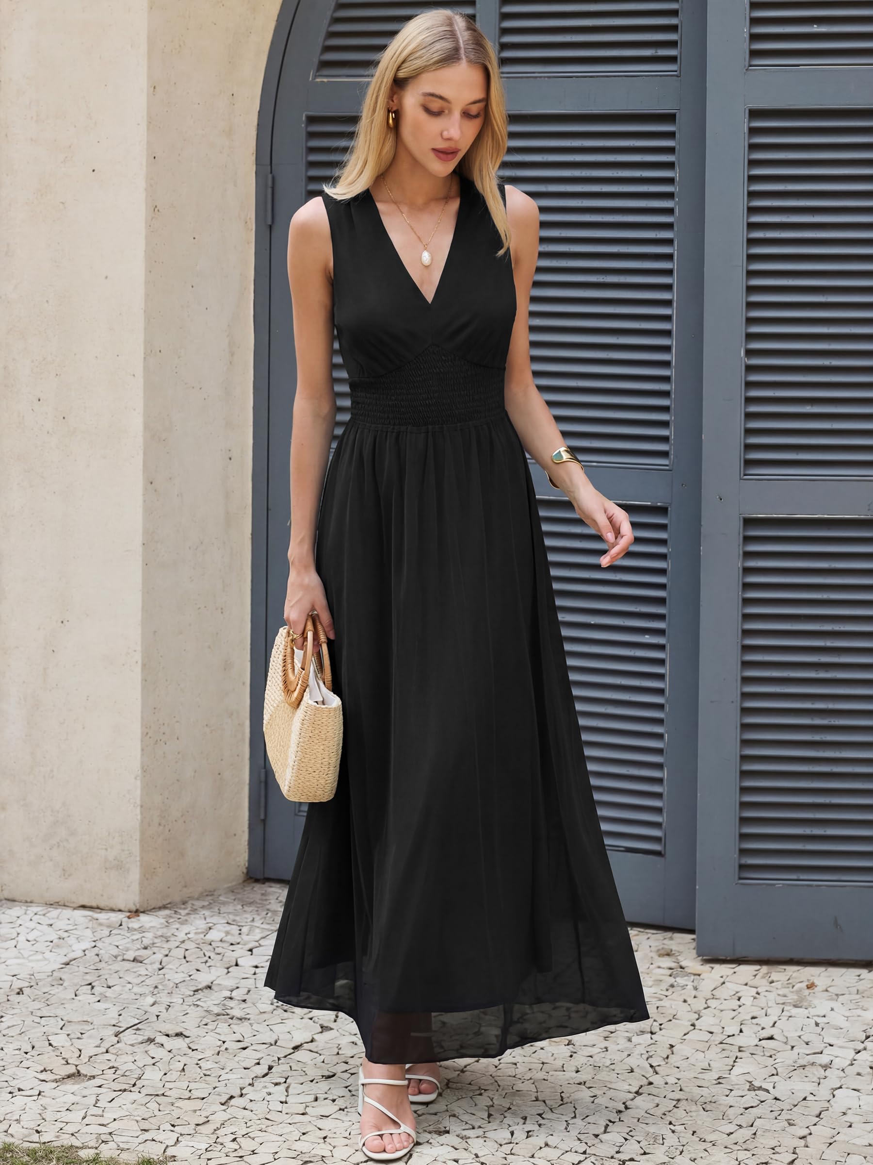 ANRABESS Womens Summer Floral Maxi Dress, A Line Tulle,Elegant for Wedding Guest & Beach Vacation,Flowy Casual Boho Outfits
