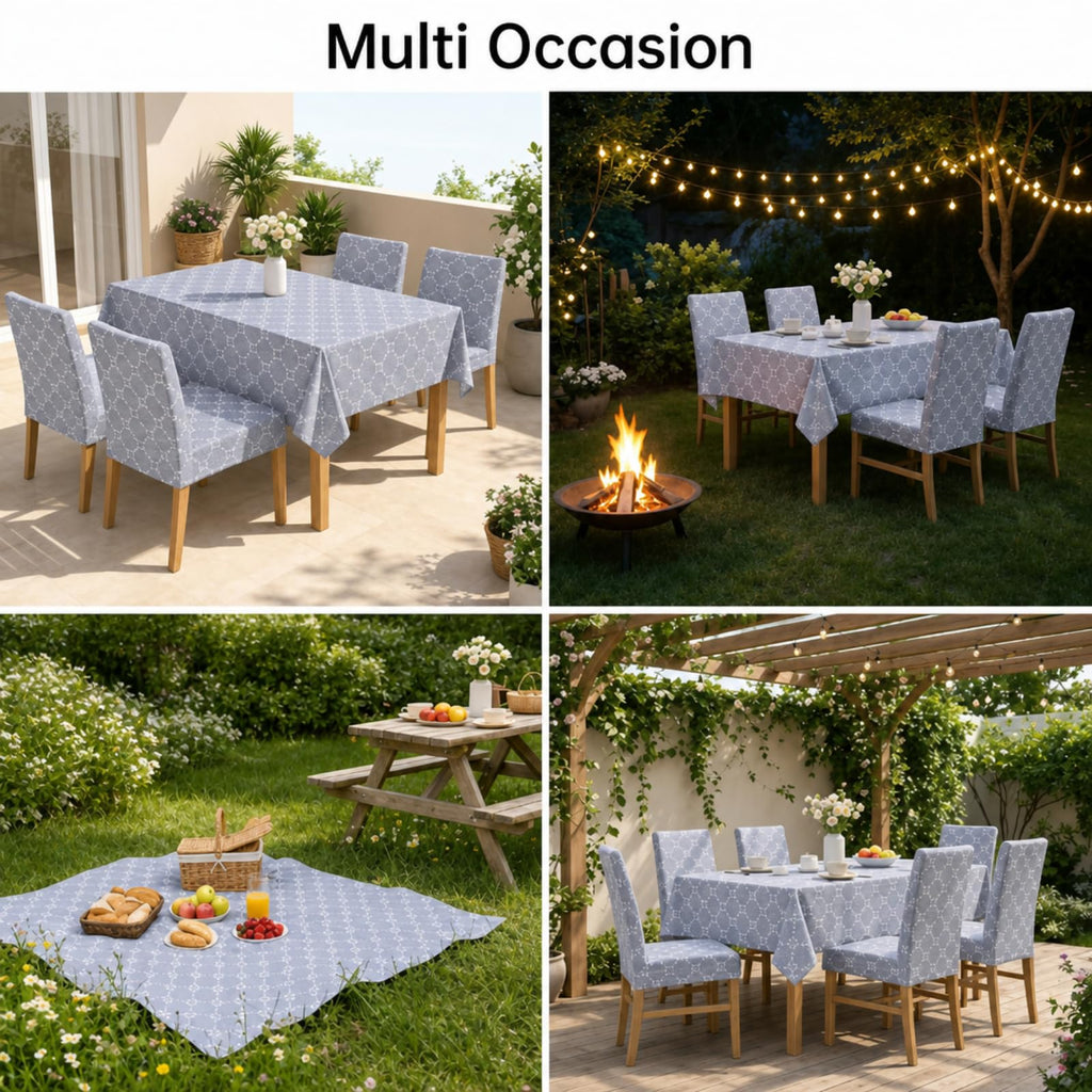 7 Pcs Sunflower Chair Covers and Tablecloth Set 60 x 84 Inch Waterproof Stain Rectangular Table Cover with Stretchable Removable Chair Slipcovers for Dining Room Kitchen Patio Summer Parties