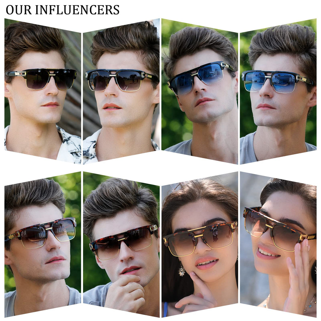 Dollger Square Sunglasses for Men Classic Oversized Sun Glasses Retro Semi Rimless Gold Alloy Frame UV400