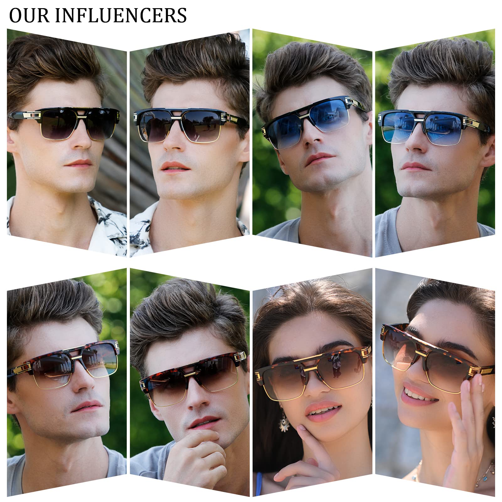 Dollger Square Sunglasses for Men Classic Oversized Sun Glasses Retro Semi Rimless Gold Alloy Frame UV400