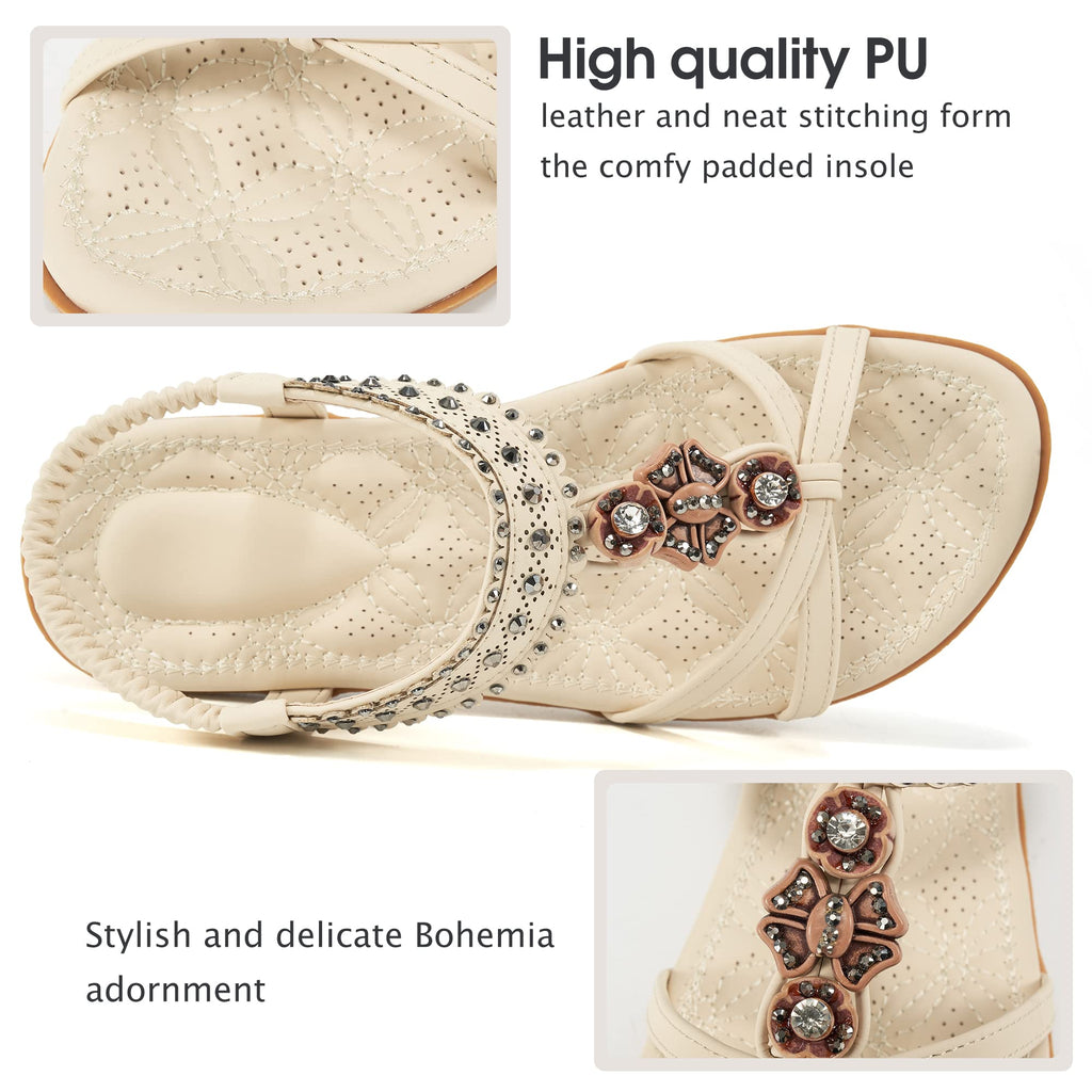Alicegana Womens Sandals Shoes Comfort Walking with Non Slip on Casual Summer 2026 Shoes Dress Ankle Elastic Jeweled Bohemian Flats Vacation Wedding