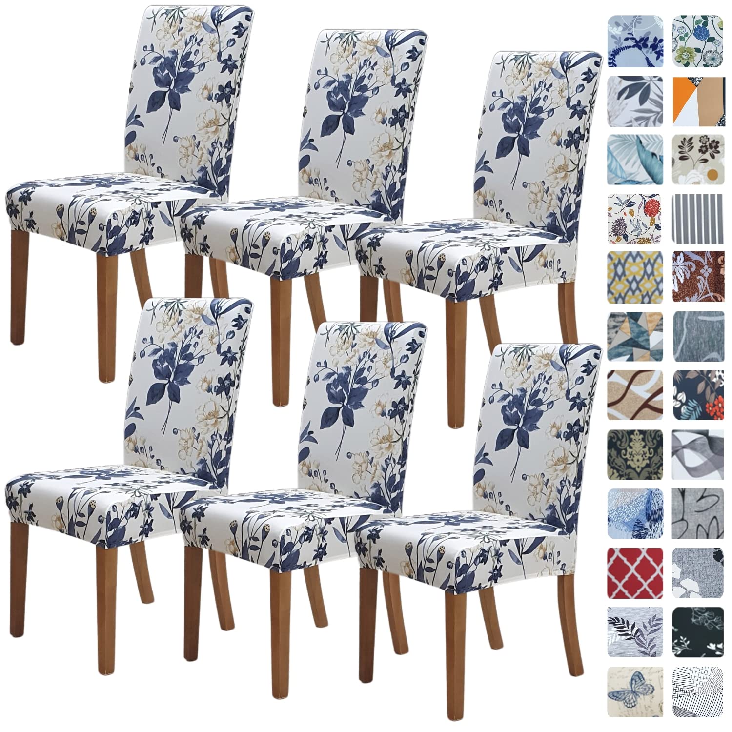 SPRINGRICO Chair Covers for Dining Room 6 Pack, Stretch Dining Chair Cover, Washable Spandex Kitchen Parsons Chair Slipcovers, Removable Seat Protector for Home or Party (Set of 6, Floral Beige)