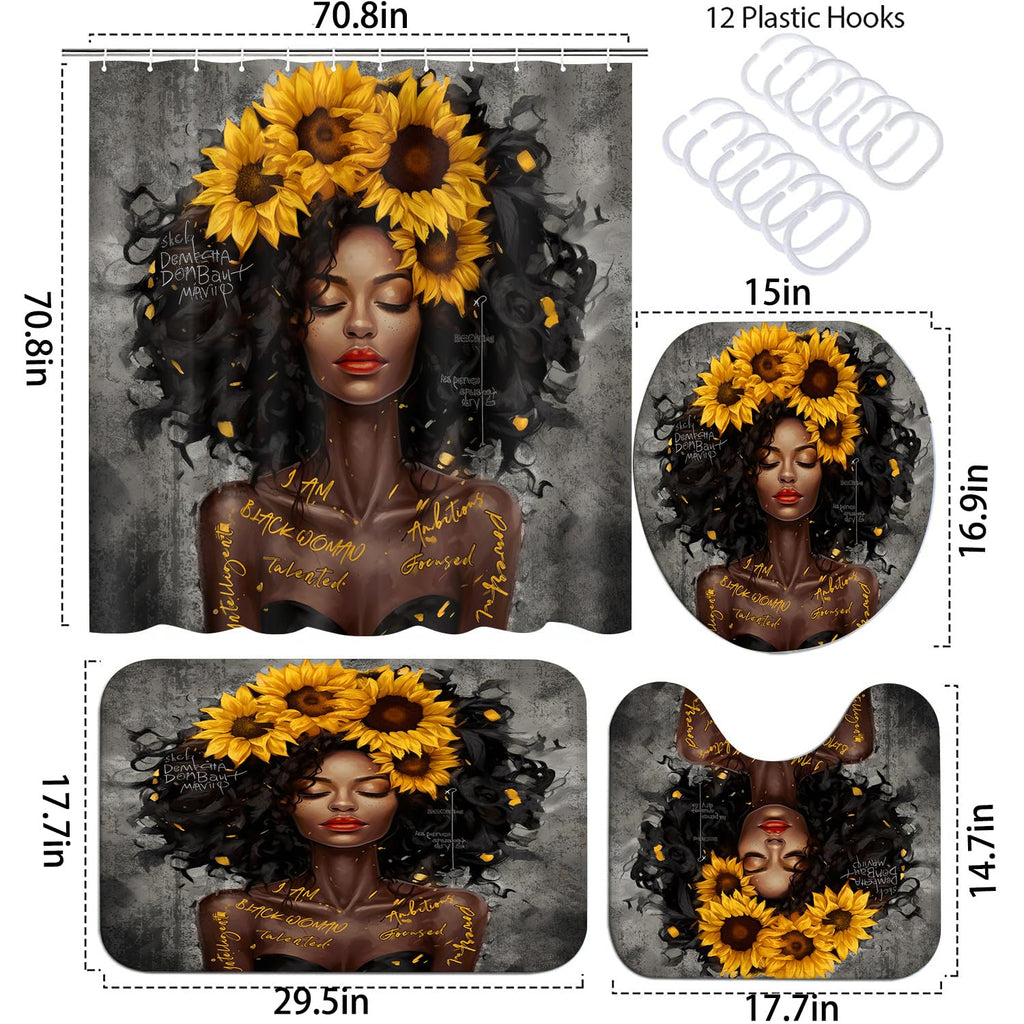African American Shower Curtain Sets for Bathroom, Black Praying King Bathroom Sets with Waterproof Shower Curtain and Non-Slip Rugs Toilet Lid Cover Bath Mat, Cool Unique Man Bathroom Decor Sets