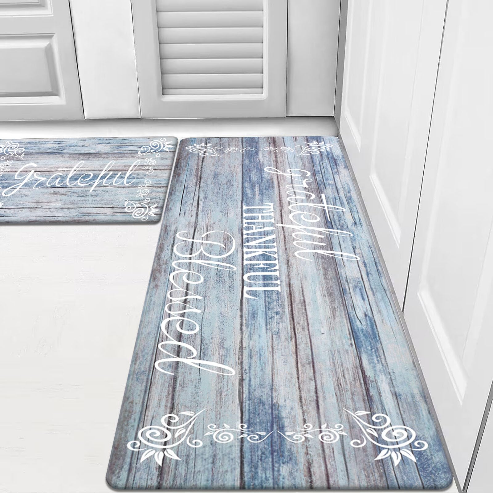 HEBE Anti Fatigue Kitchen Mat Set of 2 Non Slip Cushioned Kitchen Mats for Floor Waterproof Farmhouse Kitchen Rugs and Mats Set Comfort Standing Desk Mat Carpet for Sink,Office,Laundry