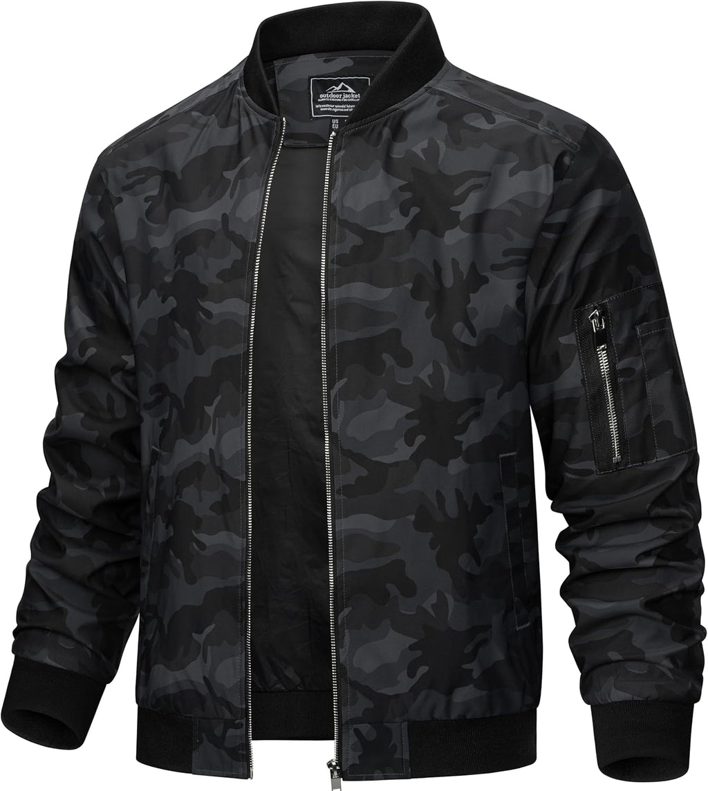 TACVASEN Men's Bomber Jacket Lightweight Casual Spring Fall Windbreaker Zip Up Coat with Pocket