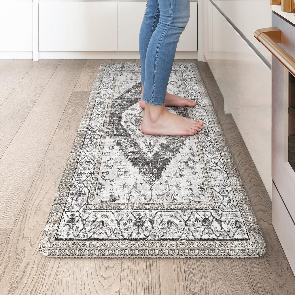 KIMODE Kitchen Mats 2PCS,Cushioned Anti Fatigue Kitchen Rugs and Mats,Non Skid Waterproof Kitchen Mats for Floor,Comfort Foam Standing Mat for Home Decor, Office,Sink,Laundry Room,Desk,Black and White