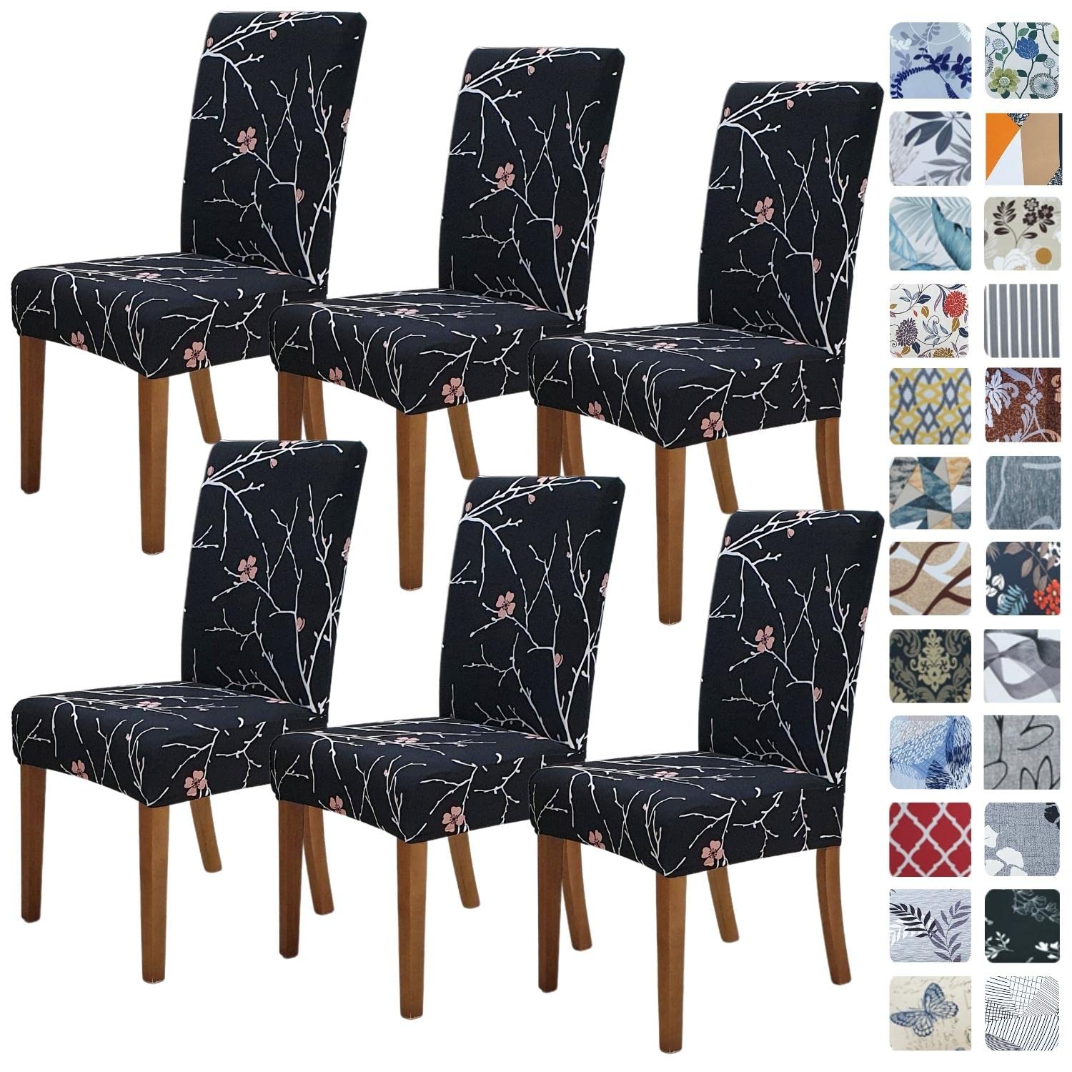 SPRINGRICO Chair Covers for Dining Room 6 Pack, Stretch Dining Chair Cover, Washable Spandex Kitchen Parsons Chair Slipcovers, Removable Seat Protector for Home or Party (Set of 6, Floral Beige)