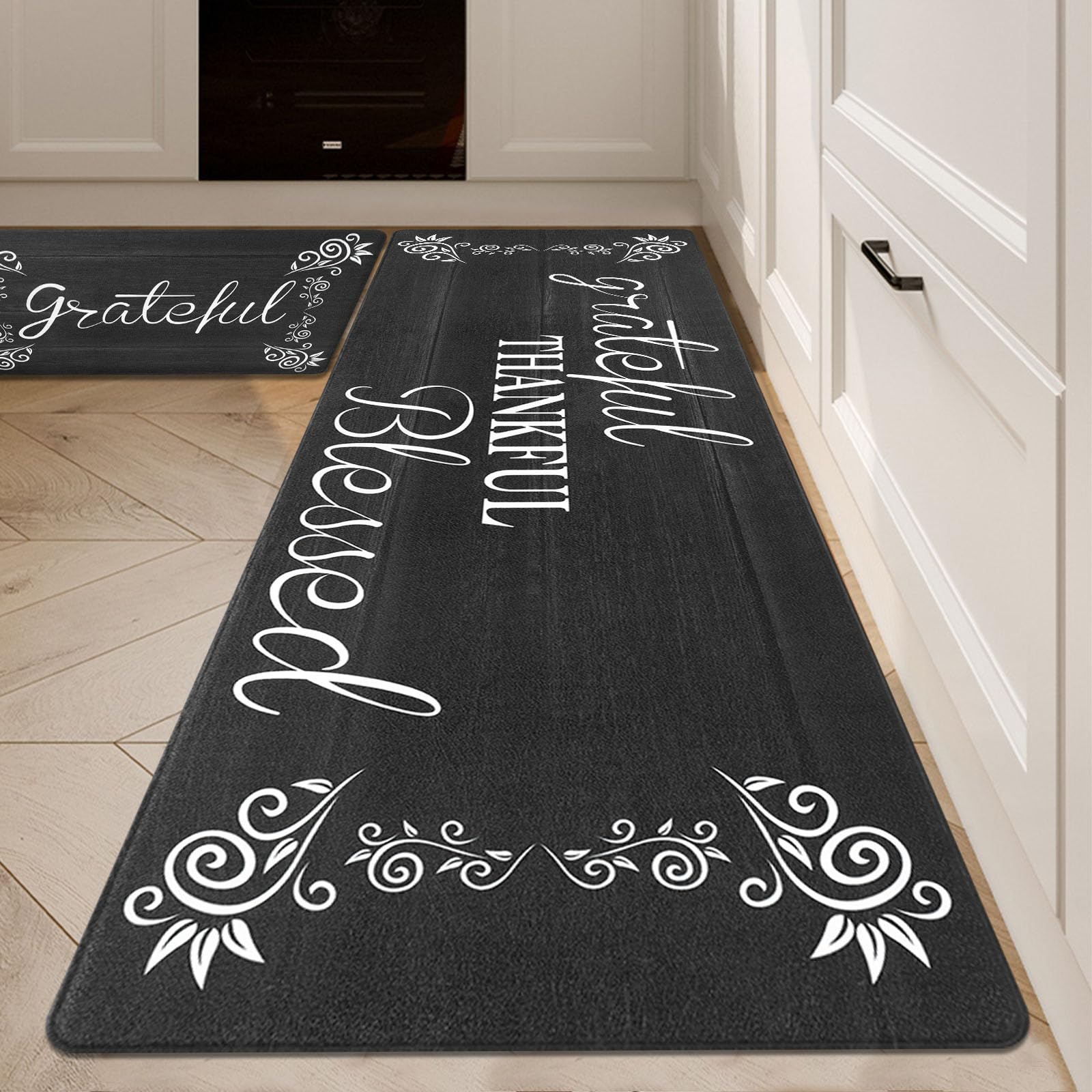 HEBE Anti Fatigue Kitchen Mat Set of 2 Non Slip Cushioned Kitchen Mats for Floor Waterproof Farmhouse Kitchen Rugs and Mats Set Comfort Standing Desk Mat Carpet for Sink,Office,Laundry