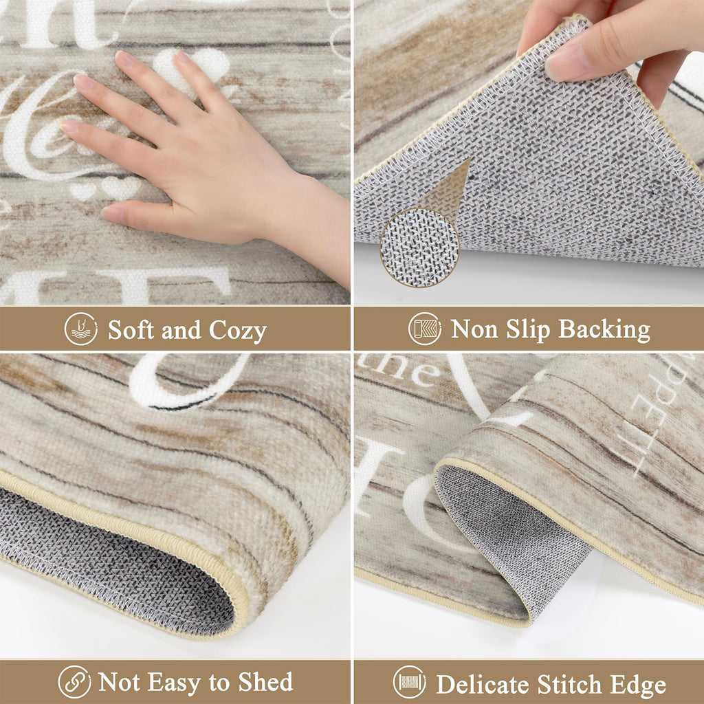 Vaukki Boho Kitchen Rug Sets 3 Pieces, Washable Kitchen Mats for Floor, Non Slip Soft Kitchen Area Rug Floor Mat for Kitchen, Laundry Room and Hallway (Grey and Beige, 20''x32''+20''x47''+20''x59'')