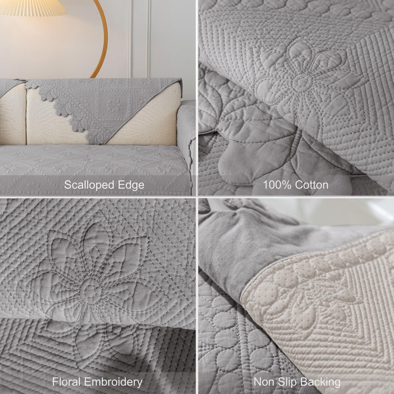 Cotton Quilted Dog Couch Cover for Sofa Farmhouse Rustic Embroidery Sectional Couch Cover Soft Anti-Slip Sofa Slipcover Furniture Protector for Kids, Pets (Khaki,36"x36")