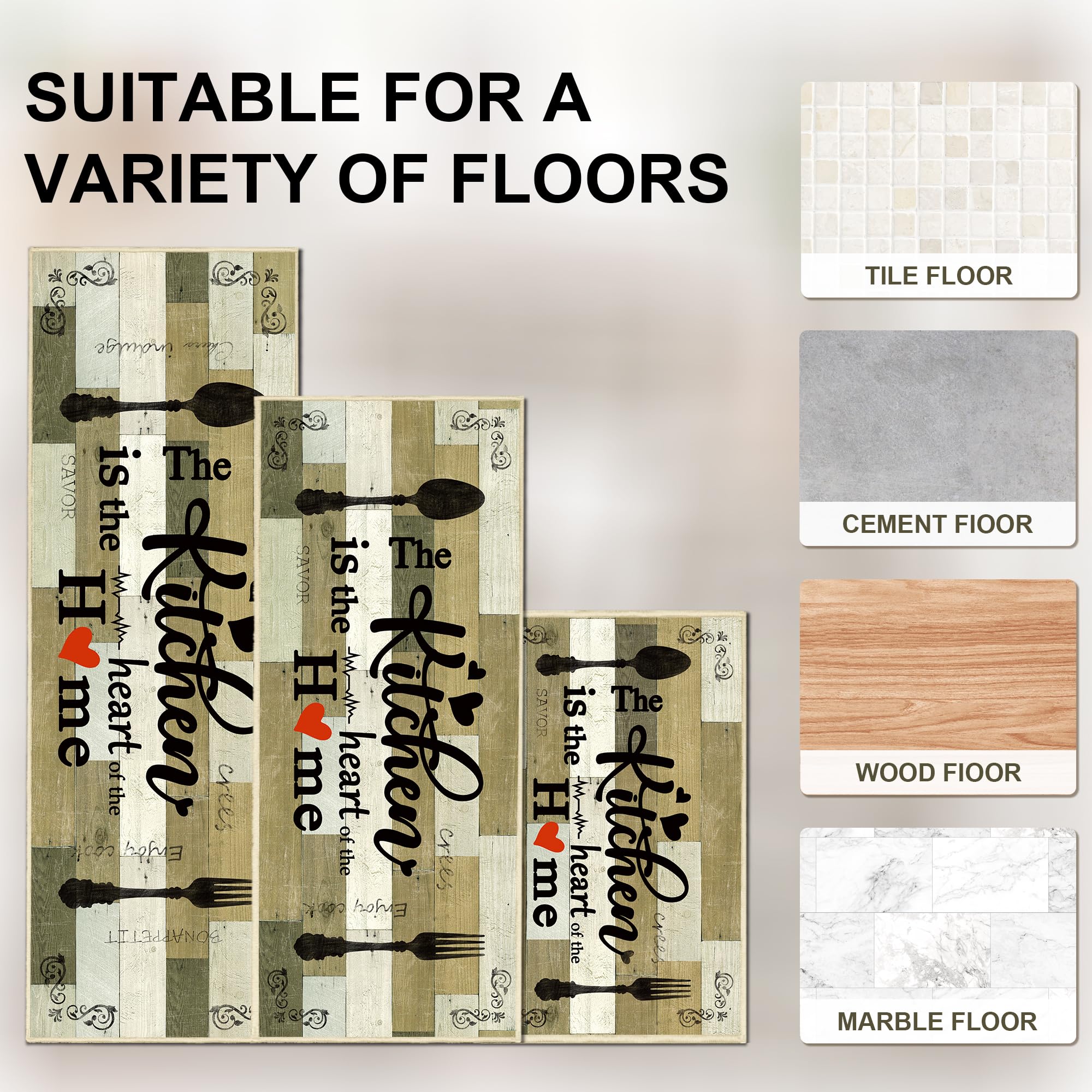 Tritard 100% Non Slip Kitchen Mats for Floor Washable Kitchen Rugs Sets of 3 Farmhouse Kitchen Runner Rug Soft Rustic Kitchen Floor Carpet for Hallway, Laundry, Sink, Office, Brown
