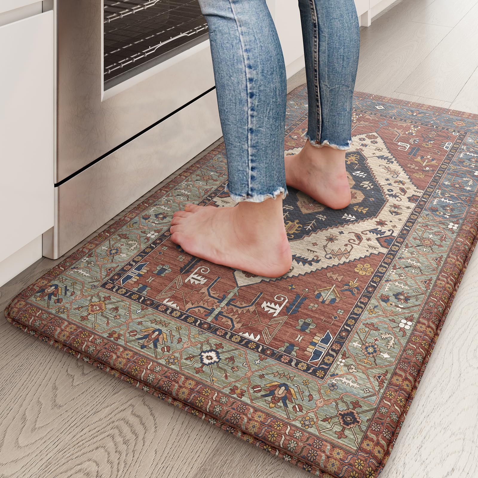 KIMODE Kitchen Mats 2PCS,Cushioned Anti Fatigue Kitchen Rugs and Mats,Non Skid Waterproof Kitchen Mats for Floor,Comfort Foam Standing Mat for Home Decor, Office,Sink,Laundry Room,Desk,Black and White