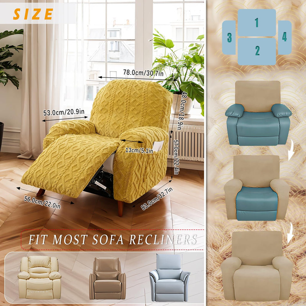 JOKIVTOU Recliner Chair Covers 4-Pieces Reclining Chair Slipcovers with Pocket& Elastic Bottom, Soft Feel Fitted Lazy Boy Sofa Couch Cover Washable, Stretch Recliner Furniture Protector