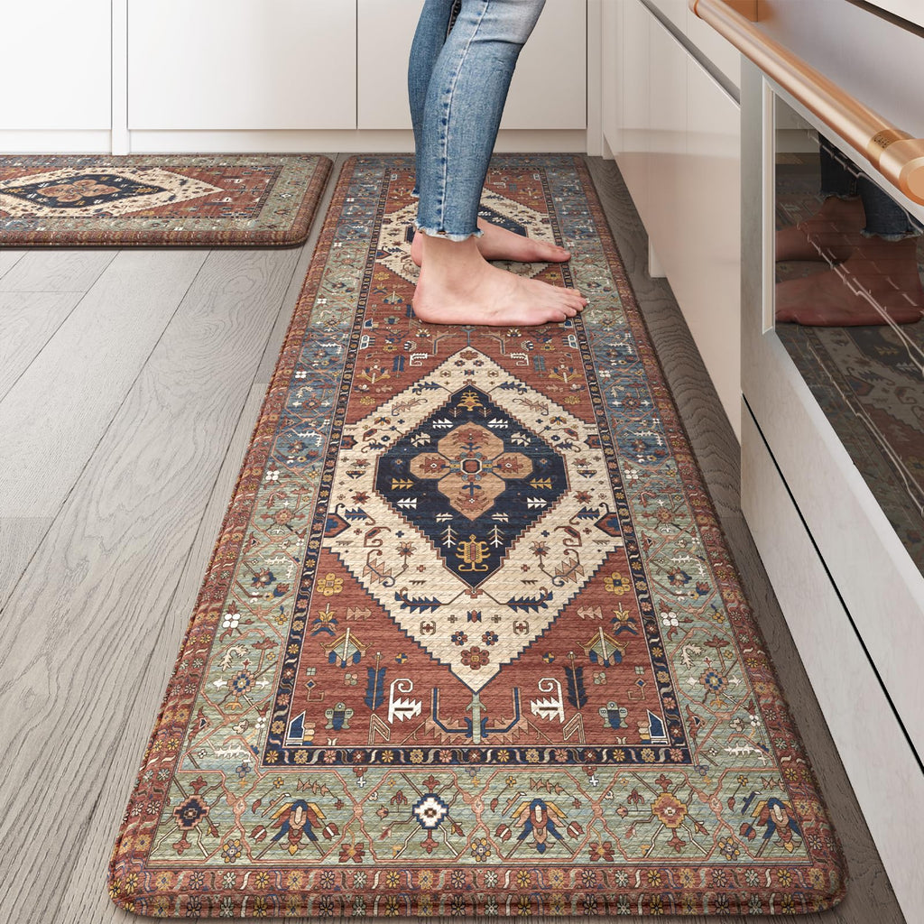 KIMODE Kitchen Mats 2PCS,Cushioned Anti Fatigue Kitchen Rugs and Mats,Non Skid Waterproof Kitchen Mats for Floor,Comfort Foam Standing Mat for Home Decor, Office,Sink,Laundry Room,Desk,Black and White