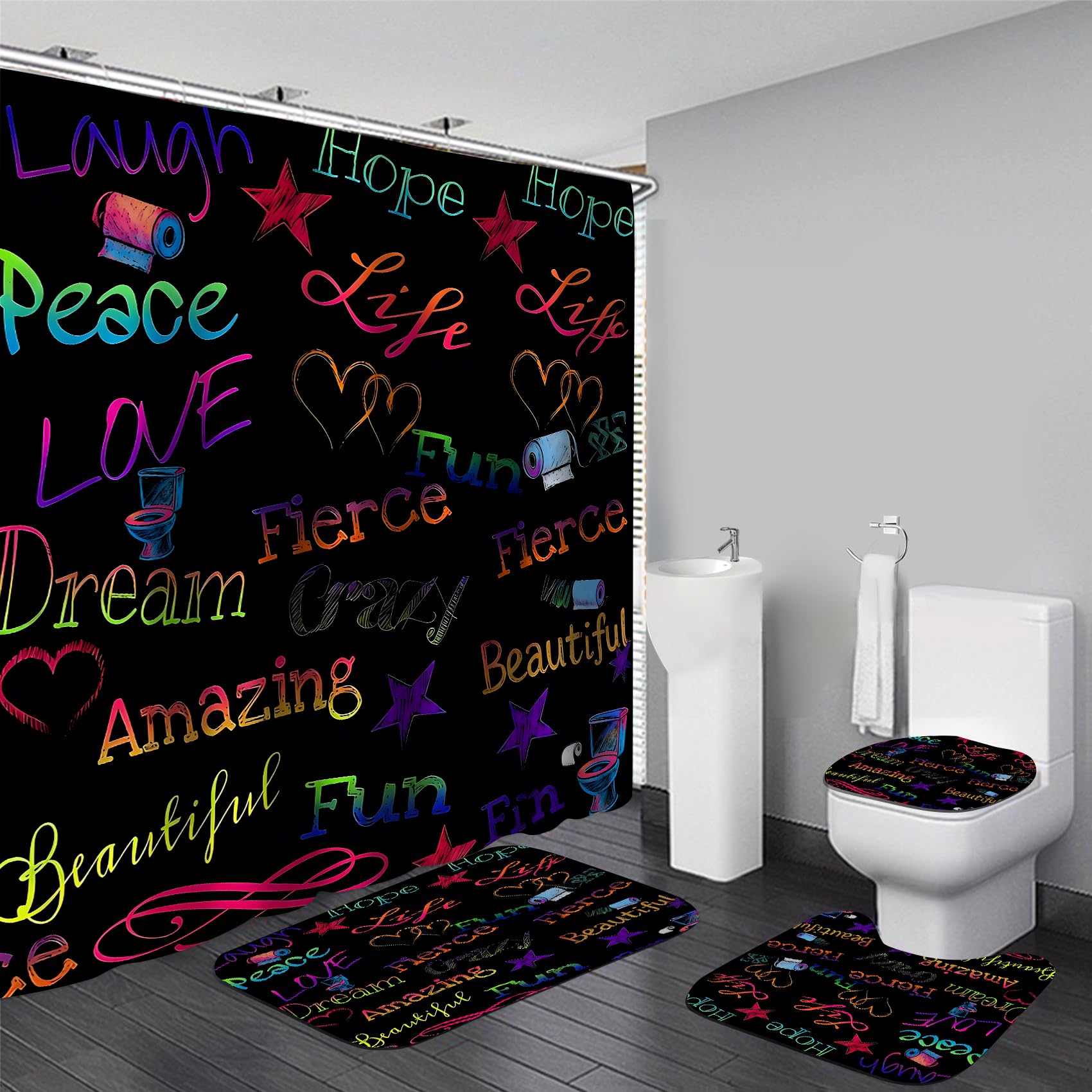 AZHM Golden Crown Print Shower Curtain Set Black Luxury Bathroom Accessories Sets with Shower Curtain and Rugs