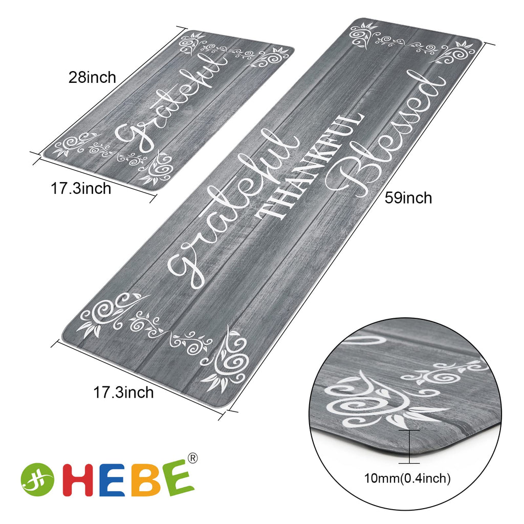HEBE Anti Fatigue Kitchen Mat Set of 2 Non Slip Cushioned Kitchen Mats for Floor Waterproof Farmhouse Kitchen Rugs and Mats Set Comfort Standing Desk Mat Carpet for Sink,Office,Laundry