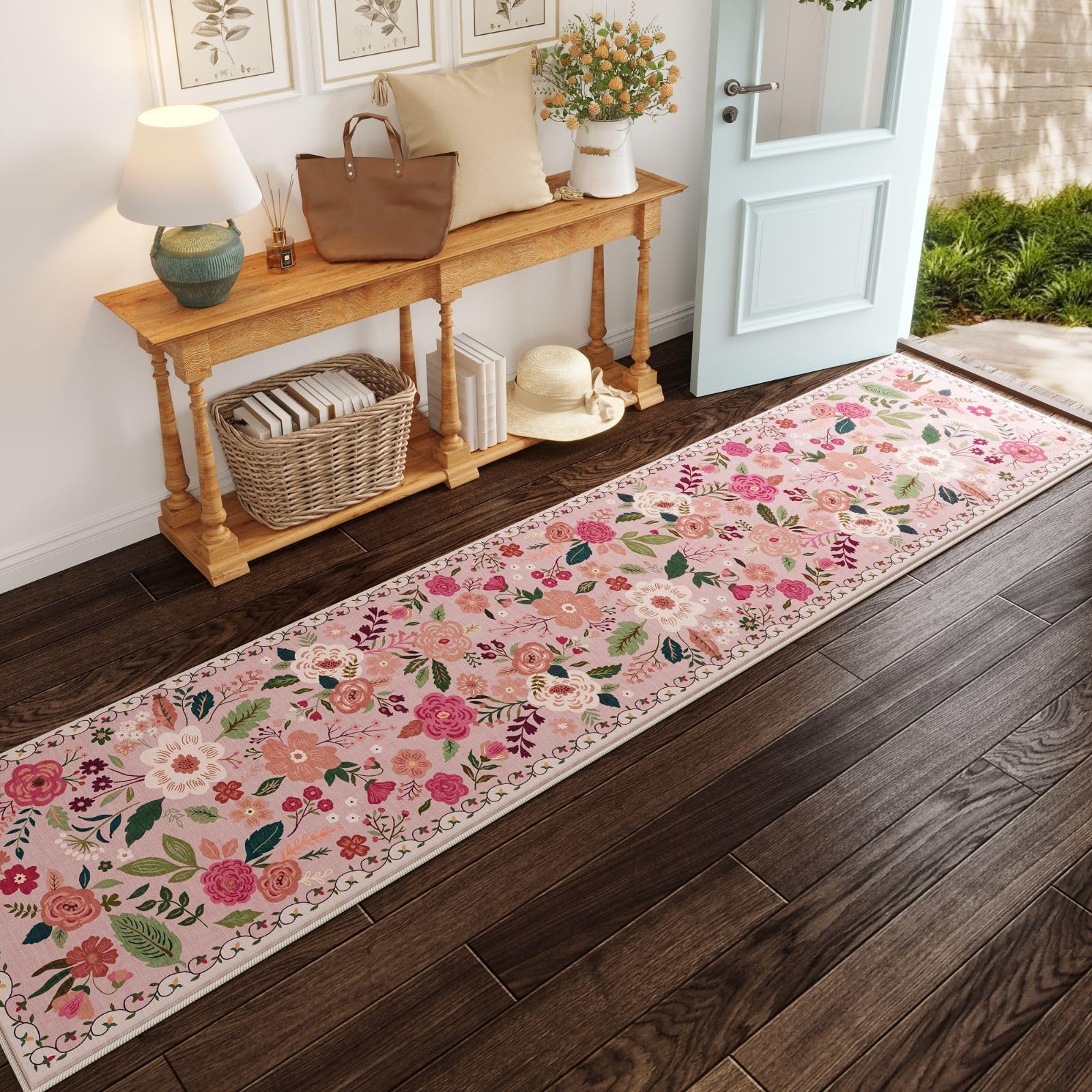 Rugcomf Area Rugs 8x10 Rug for Living Room Clearance Washable Boho Area Rug Non Slip Floral Vintage Low Pile Large Rug for Living Room, Bedroom, Farmhouse, Dining Room, Kids Playroom(Black)