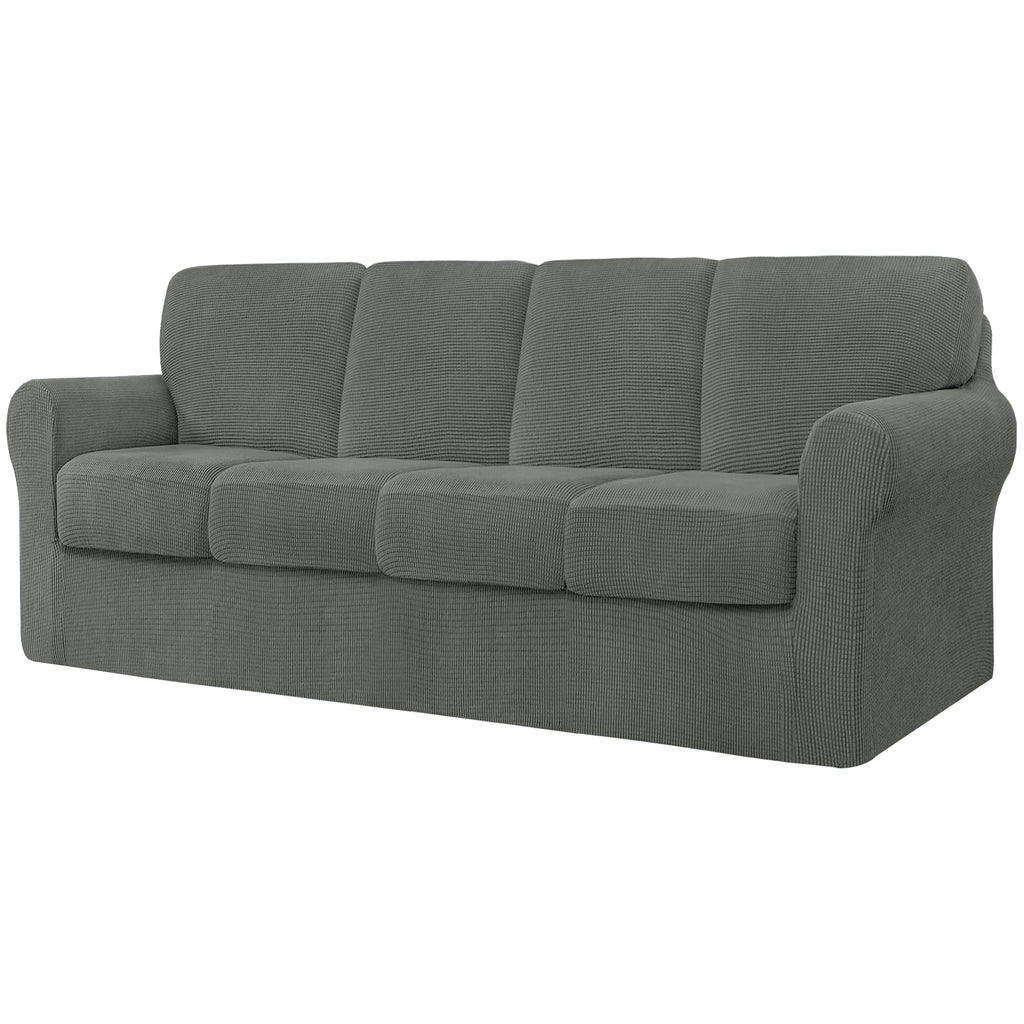 CHUN YI 7 Piece Couch Covers Sofa Covers Washable, Stretch Sofa Slipcovers for 3 Cushion Couch with Seperate Backrest and Cushion Covers, Anti Slip Furniture Protector for Dogs Pets (Large, Grey)