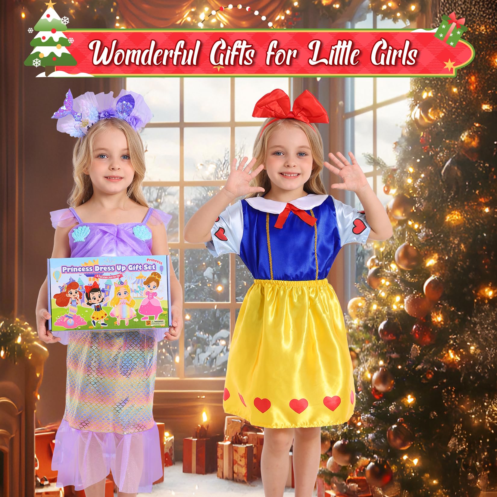 LIMIROLER Princess Dress Up Clothes for Little Girl Role Play Costume Gift Set Princess Dress Up Toys for Toddler Girls