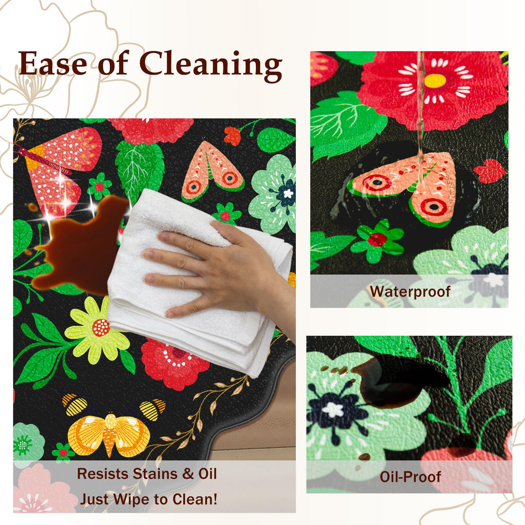 Arenarug Upgrade Scalloped Embossed Kitchen Mats for Floor 2PCS Cushioned Anti Fatigue Waterproof Foam Kitchen Rugs Non Slip Washable Comfort Standing Mat for Office Sink Laundry, Black