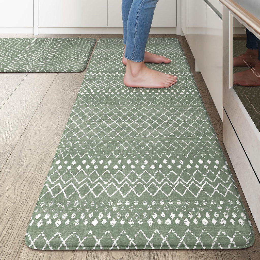 KIMODE Kitchen Mats 2PCS,Cushioned Anti Fatigue Kitchen Rugs and Mats,Non Skid Waterproof Kitchen Mats for Floor,Comfort Foam Standing Mat for Home Decor, Office,Sink,Laundry Room,Desk,Black and White