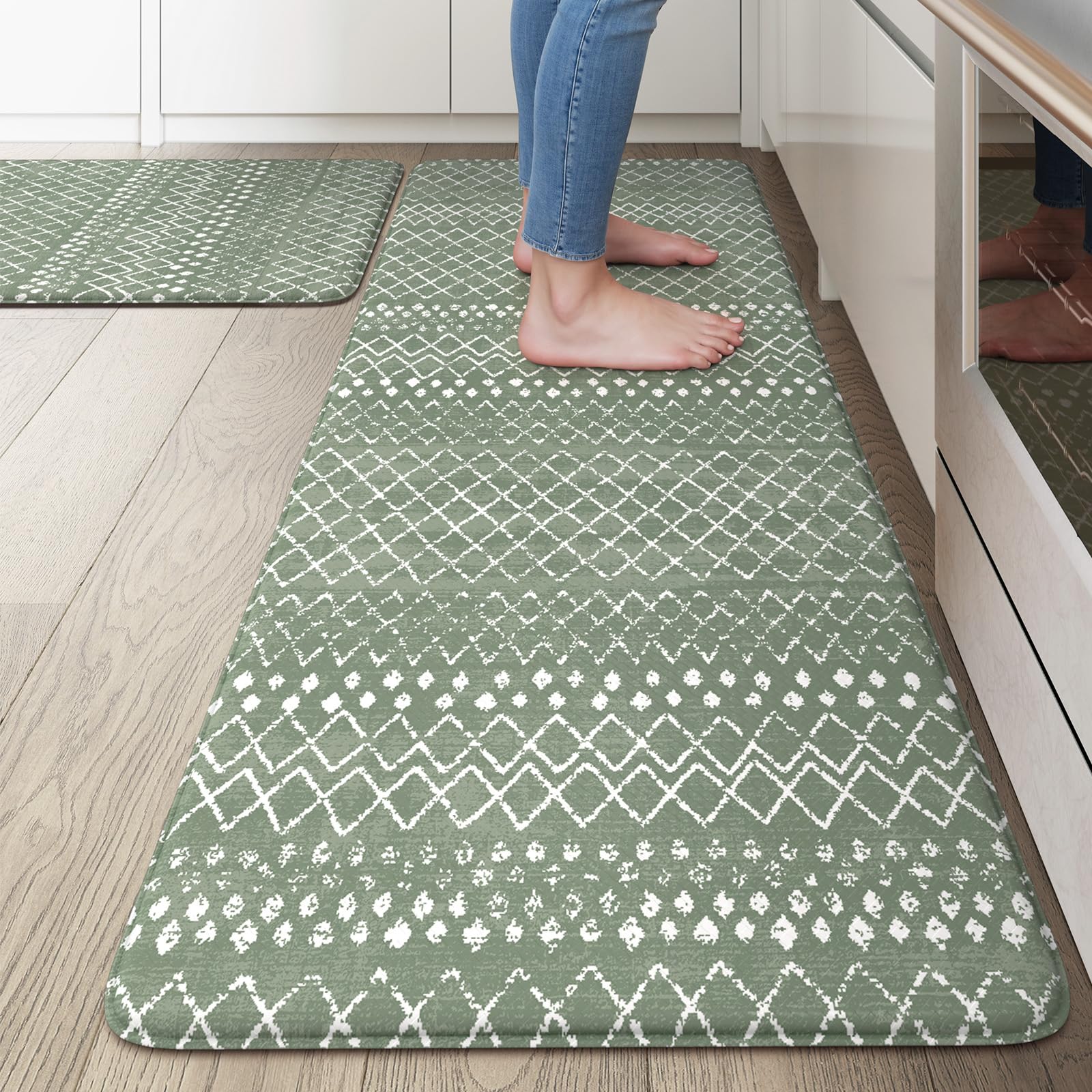 KIMODE Kitchen Mats 2PCS,Cushioned Anti Fatigue Kitchen Rugs and Mats,Non Skid Waterproof Kitchen Mats for Floor,Comfort Foam Standing Mat for Home Decor, Office,Sink,Laundry Room,Desk,Black and White