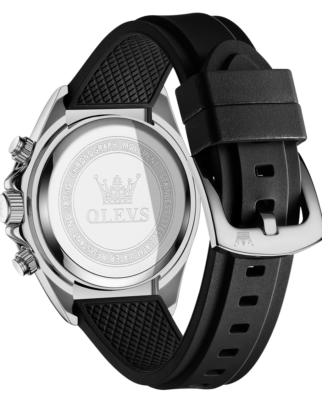 OLEVS Men Analog Quartz Waterproof Watches Multifunction Chronograph Diamond Moon Phase Luminous Silicone Band Wrist Watches