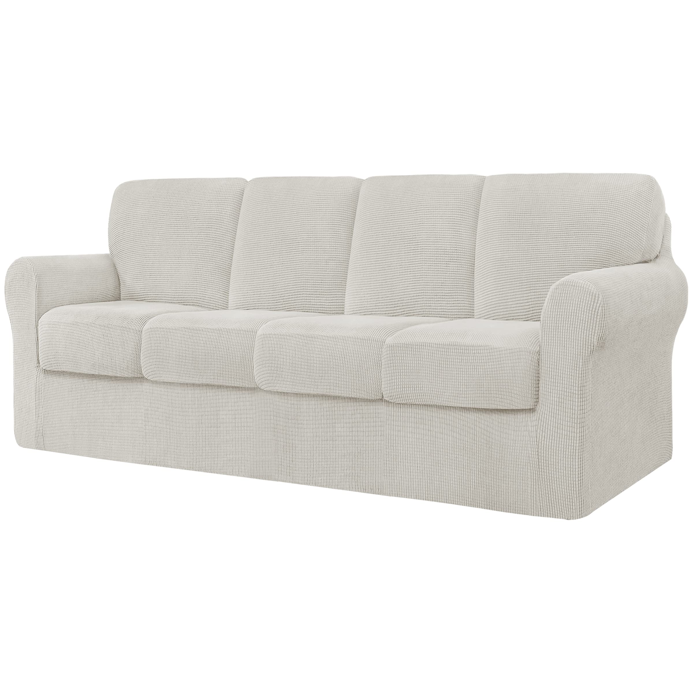 CHUN YI 7 Piece Couch Covers Sofa Covers Washable, Stretch Sofa Slipcovers for 3 Cushion Couch with Seperate Backrest and Cushion Covers, Anti Slip Furniture Protector for Dogs Pets (Large, Grey)