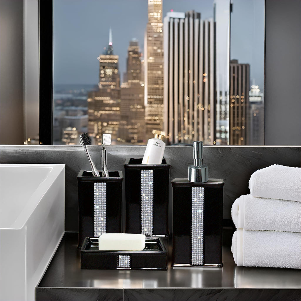 Bathroom Accessories Set 4 Pcs-Ceramic Gift Set Soap Dispenser Pump & Toothbrush Holder & Tumbler Cup & Soap Dish - Bathroom Home Decor Clearance, Countertop Vanity Organize (15 Ounce)