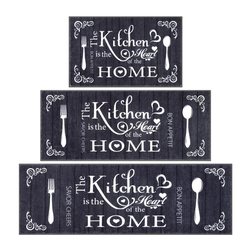 Vaukki Boho Kitchen Rug Sets 3 Pieces, Washable Kitchen Mats for Floor, Non Slip Soft Kitchen Area Rug Floor Mat for Kitchen, Laundry Room and Hallway (Grey and Beige, 20''x32''+20''x47''+20''x59'')