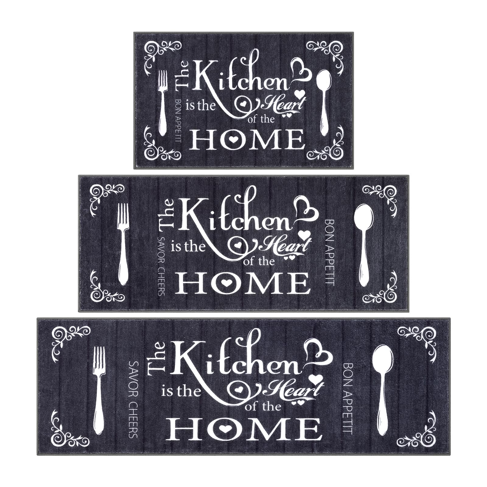Vaukki Boho Kitchen Rug Sets 3 Pieces, Washable Kitchen Mats for Floor, Non Slip Soft Kitchen Area Rug Floor Mat for Kitchen, Laundry Room and Hallway (Grey and Beige, 20''x32''+20''x47''+20''x59'')
