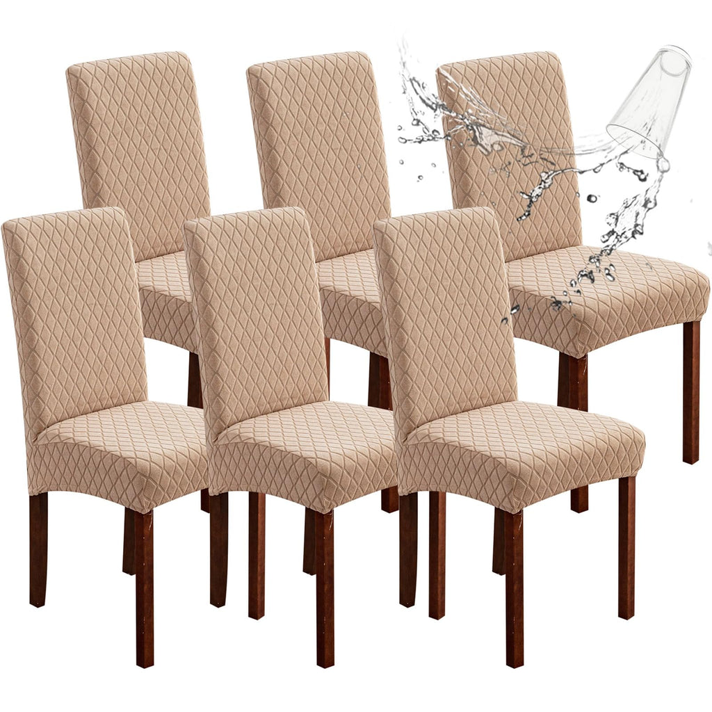 Genina Waterproof Chair Covers for Dining Room 6 Pack, Stretch Jacquard Dining Chair Cover Removable Washable Chair Protectors Cover for Kitchen, Home (Leaves-Warm Gray, 6 PCS)