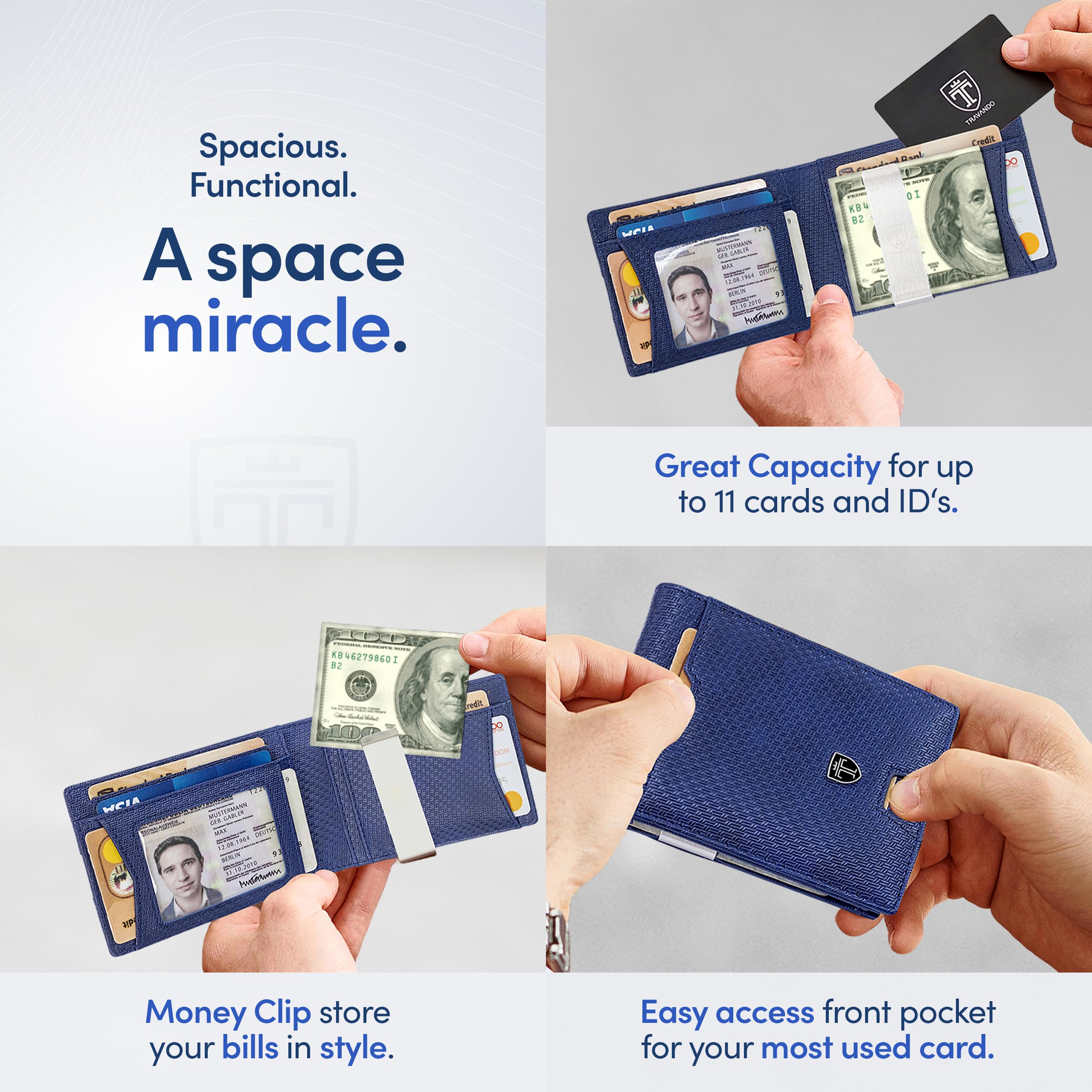 TRAVANDO Mens Wallet with Money Clip AUSTIN RFID Blocking Bifold Credit Card Holder for Men with Gift Box