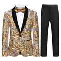 Lamgool Boys Tuxedo Suit Slim Fit Formal Set 2 Pieces with Floral Jacquard Sequin Blazer Black Pants for Kids Prom Wedding