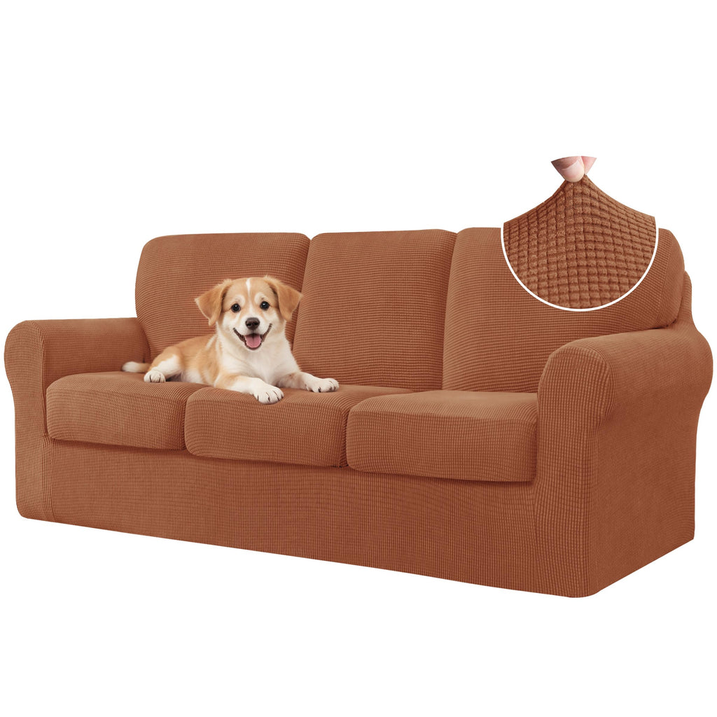 CHUN YI 7 Piece Couch Covers Sofa Covers Washable, Stretch Sofa Slipcovers for 3 Cushion Couch with Seperate Backrest and Cushion Covers, Anti Slip Furniture Protector for Dogs Pets (Large, Grey)