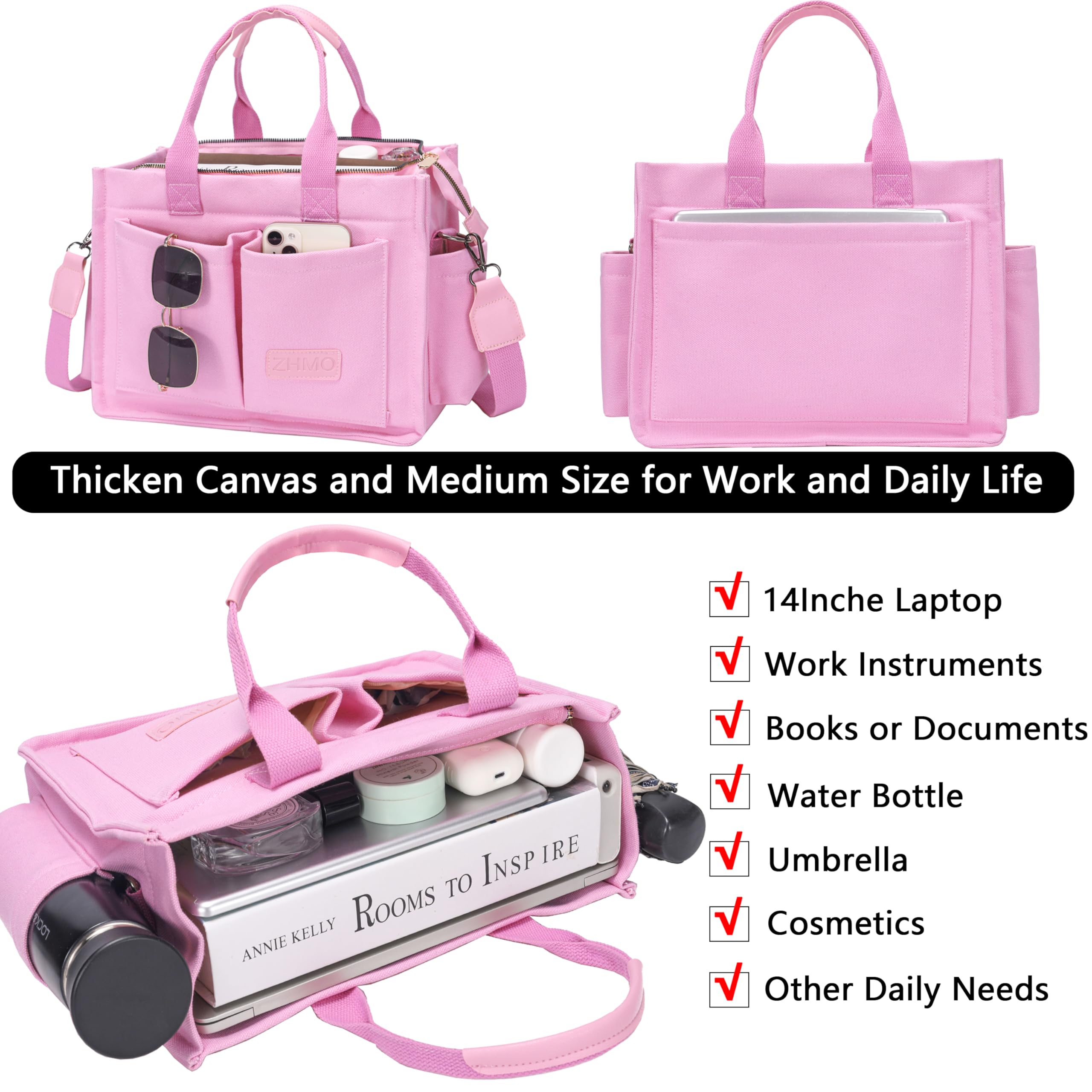 ZHMO Canvas Tote Bag for Women,Women's Bags Crossbody Bags Work Laptop Tote Bag Large Handbags Purse for Travel Nurse Teacher