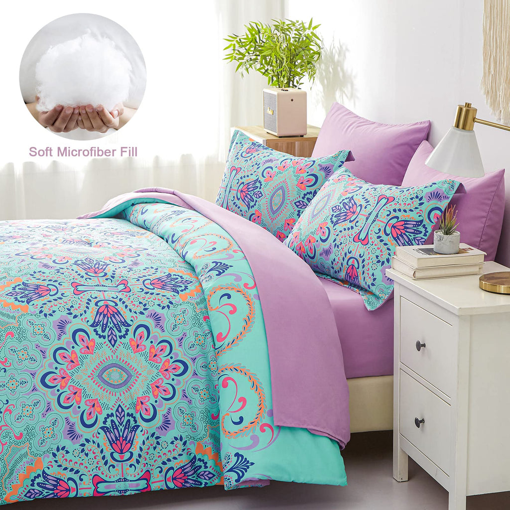 DHSFKBE 7 Piece Bed in a Bag Floral Comforter Set, Botanical Flowers Comforter and Sheet Set, Soft Microfiber Lightweight Bedding Comforter Set for All Season(Dark Floral, King)