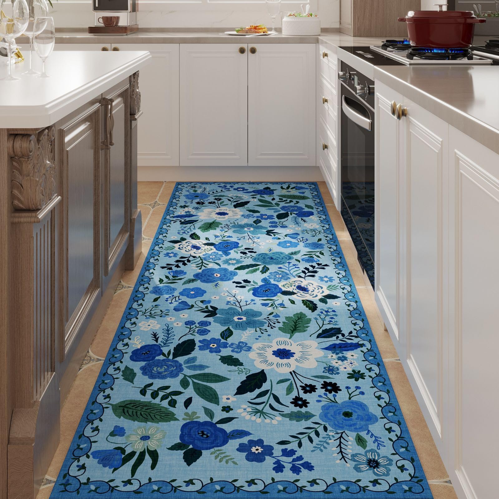 Rugcomf Area Rugs 8x10 Rug for Living Room Clearance Washable Boho Area Rug Non Slip Floral Vintage Low Pile Large Rug for Living Room, Bedroom, Farmhouse, Dining Room, Kids Playroom(Black)