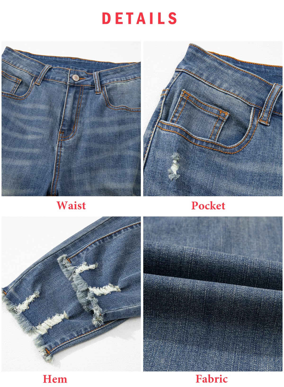 EVALESS Women's High Waisted Tummy Control Straight Ankle Ripped Jeans